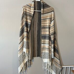 Orange Creek Textured Knit Shawl in Blue and Tan